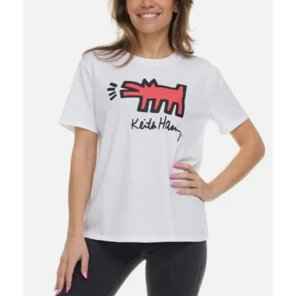 NEW Keith Haring Women's XL Graphic T-Shirt White & Red - Picture 1 of 9